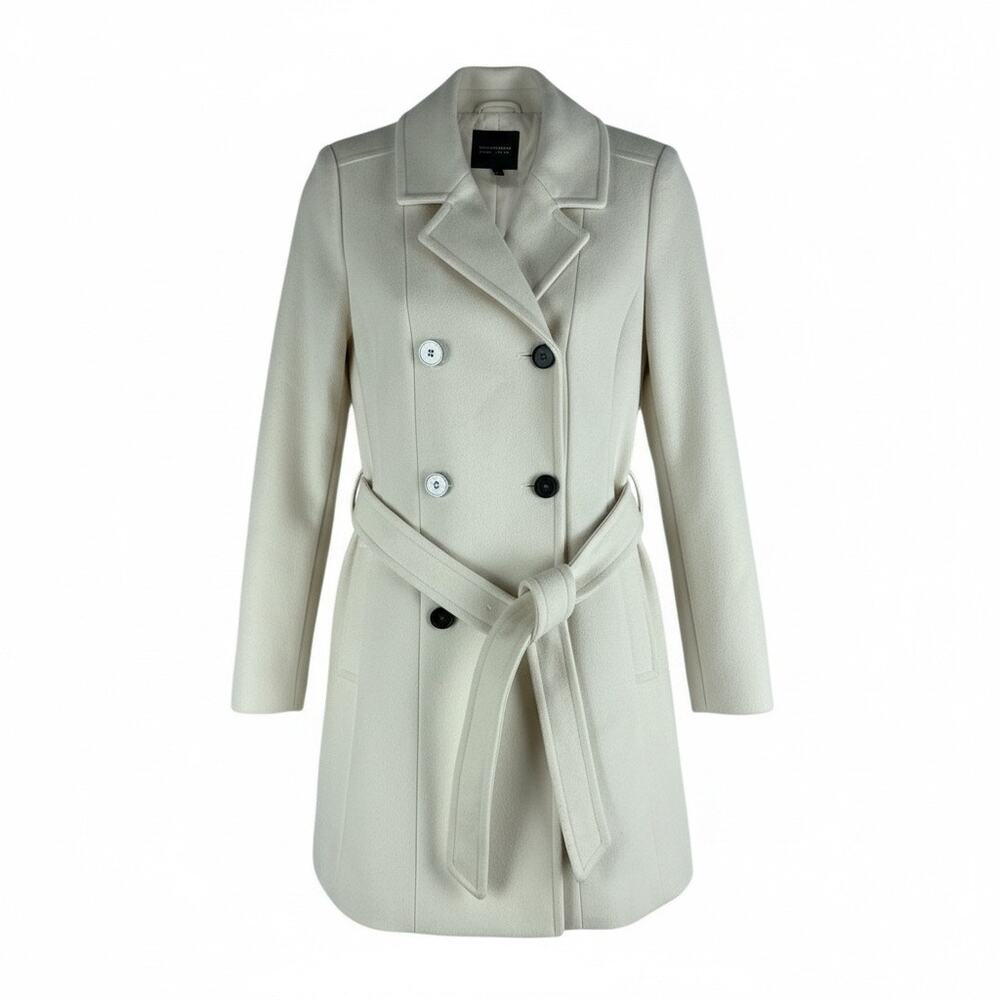 Express Premium Wool Blend Belted Double Breasted Coat Cream White Size XS
